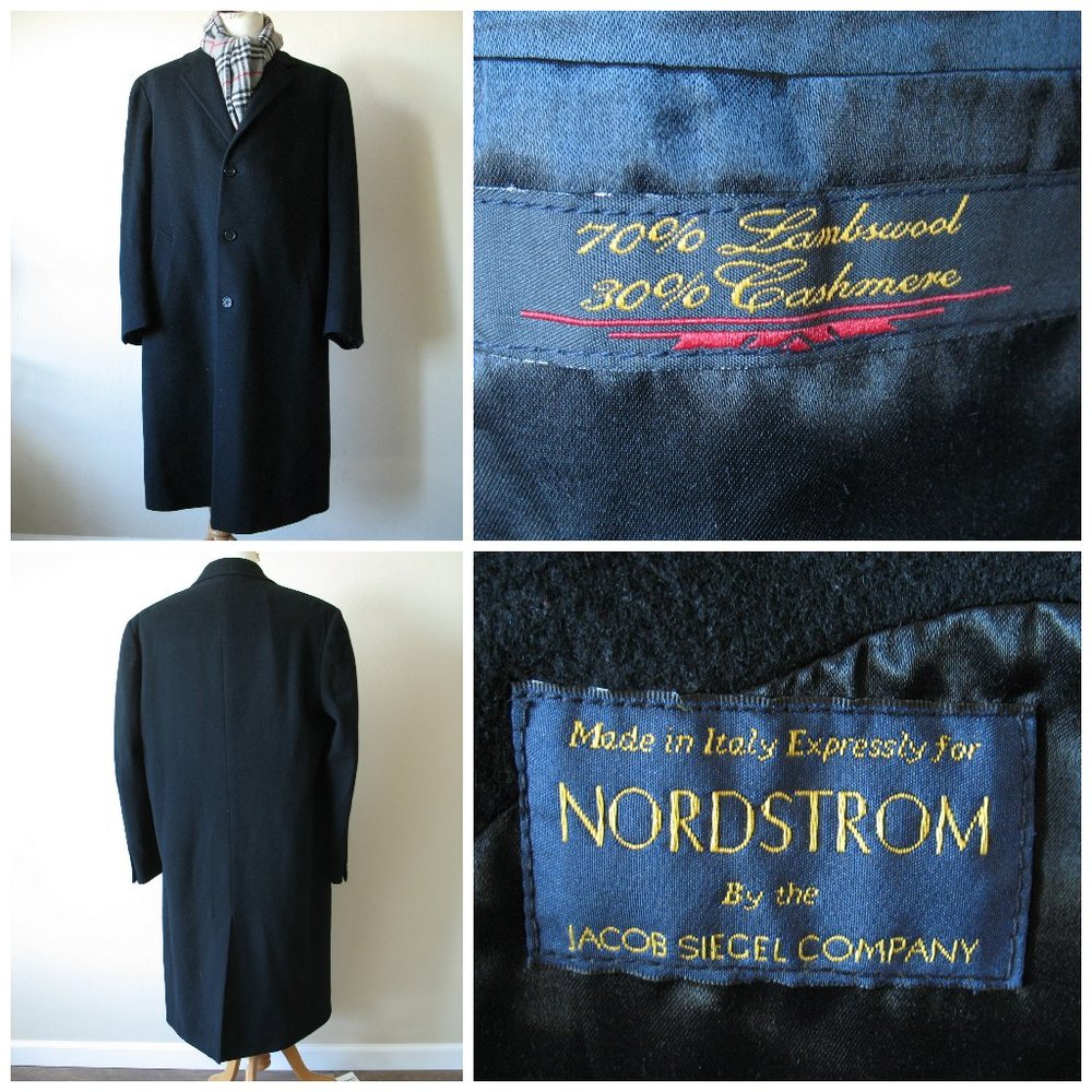 Nordstrom Cashmere Coat 3 Button 44L Italy Black XL